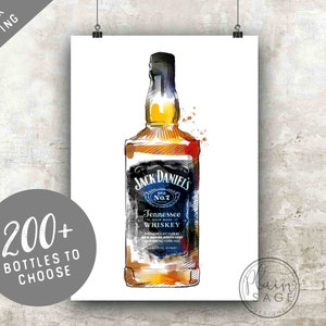 Watercolour Whiskey Rum Bottle Print 8x10 A4 Art Painting