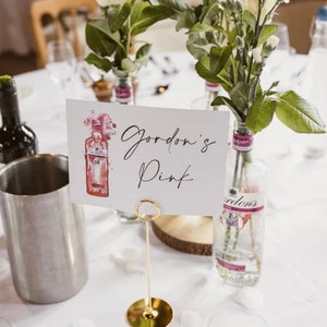 Gin, Whiskey & Champagne themed Table Numbers Wedding Centrepiece Table Names Seating Plan image 3