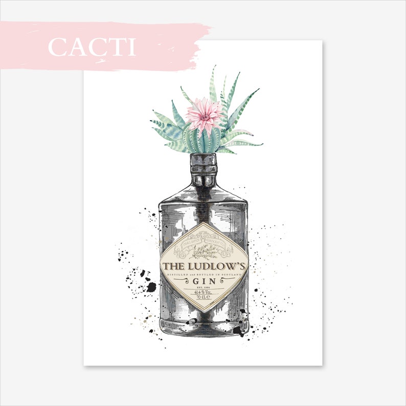 Personalised Gin Print with Floral Fauna Cactus Eucalyptus Vase A3 A4 A5 8X10 Wall Art image 4