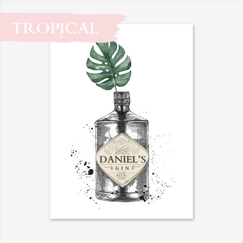 Personalised Gin Print with Floral Fauna Cactus Eucalyptus Vase A3 A4 A5 8X10 Wall Art image 6