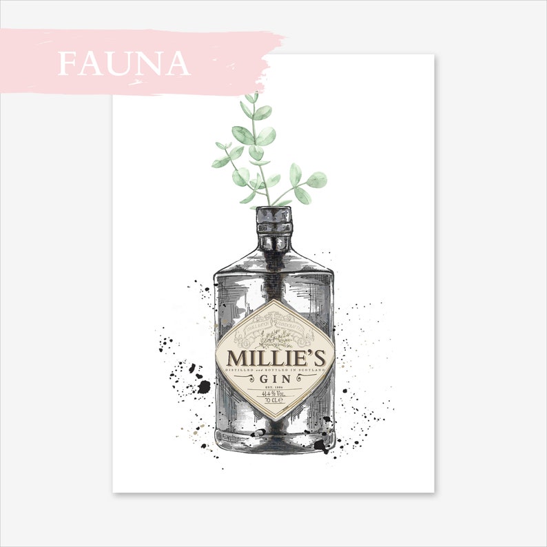 Personalised Gin Print with Floral Fauna Cactus Eucalyptus Vase A3 A4 A5 8X10 Wall Art image 3