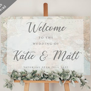 Cartel de bienvenida para bodas en cartón pluma - Mapa de viajes del mundo