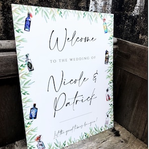 Letrero de bienvenida para boda en cartón pluma - Alcohol de ginebra
