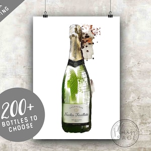 Watercolour Champagne Bottle Print 8x10 A4 A5 Art Painting