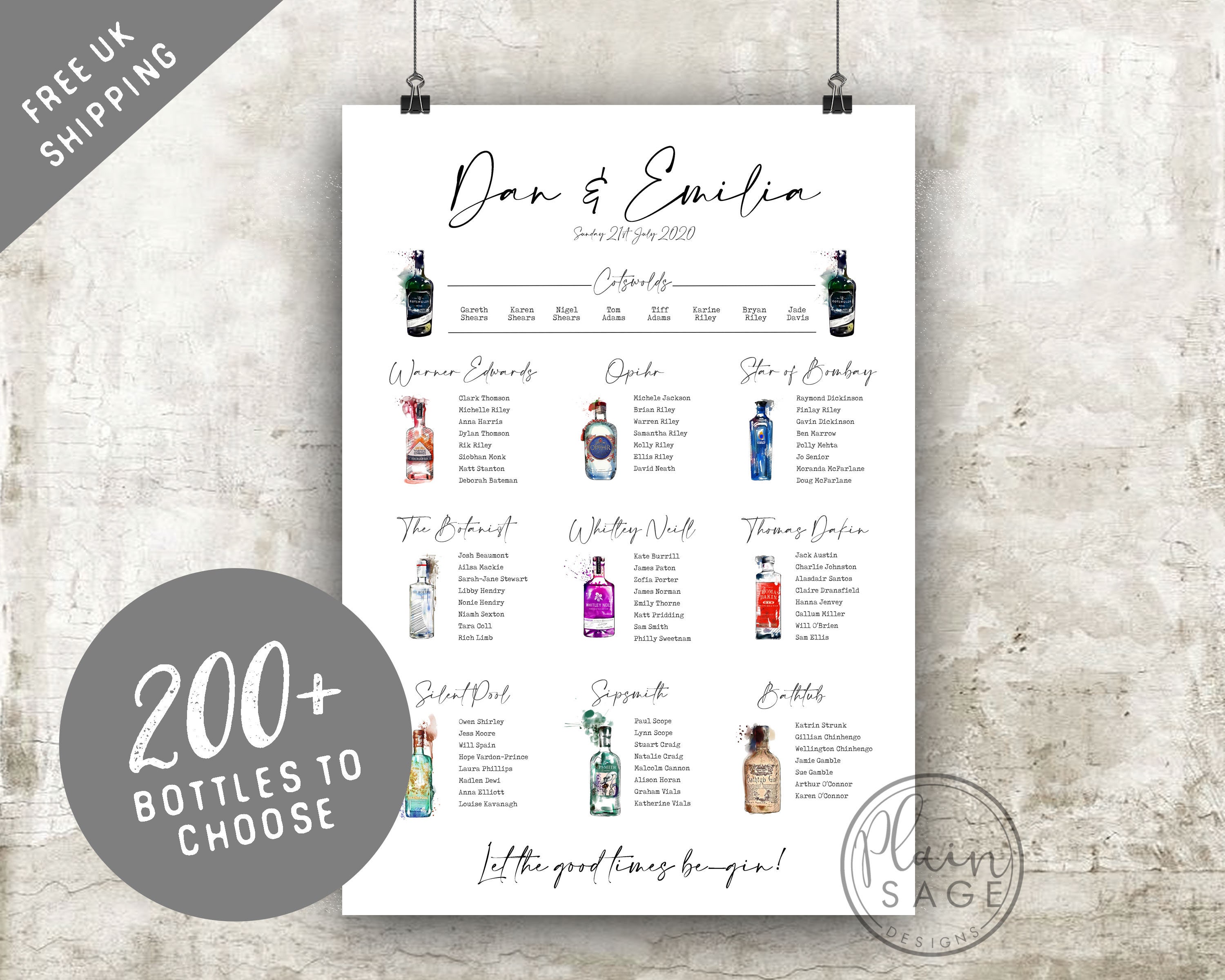 GIN Table Plan Seating Chart Wedding