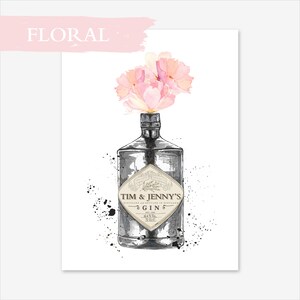 Personalised Gin Print with Floral Fauna Cactus Eucalyptus Vase A3 A4 A5 8X10 Wall Art image 5