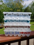 Egg storage, reusable egg carton, fresh eggs, egg holder, butt nuggets, poop breakfast, laid, hard boiled, farm, personalized, Easter, cakes