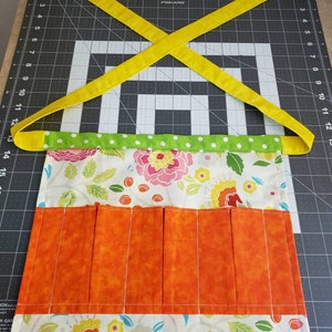 Bright floral egg apron, egg collecting, egg gathering