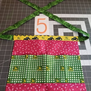 John Deere egg collecting apron, egg gathering apron, Child size, boys, girls, little helper, pink, green, yellow