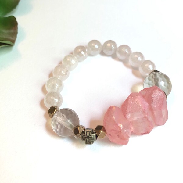 Pink gemstone Rosary Bracelet | Catholic gift | Gift for Catholic Women |  Gift for Catholic Mom | Modern Rosary | Blue