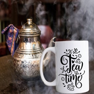 15 oz Tea Time Mug – Cute Ceramic Cup for Tea Lovers, Cozy Gift for Her, Funny Morning Mug, Large Coffee & Tea Mug&quot;