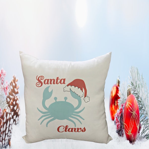 Santa Claws Christmas pillow cover, crab pillow cover, coastal Christmas pillow cover,Christmas crab pillow cover