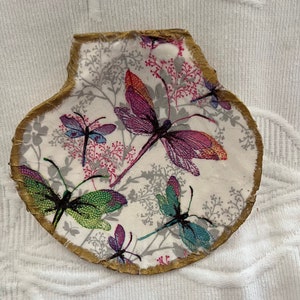 Dragonfly ring dish,dragonfly scallop shell,jewelry holder, soap dish,ring holder, dragonfly trinket dish