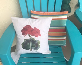 Garden theme decorative pillow cover, geranium decorative pillow, throw pillow cover, printed pillow cover, accent pillow cover
