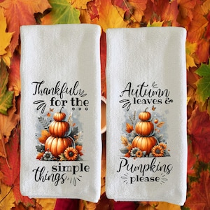 Set of 2 Fall Kitchen Towels with Pumpkins – Autumn Dish Towels, Farmhouse Fall Decor, Pumpkin Tea Towels, Rustic Autumn Kitchen Linens