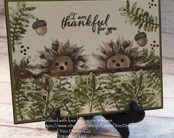 SAMPLE - Thanksgiving Card, Friendship Card, Handmade Card, Thankful for You, Hedgehogs, Fall, Adorable Card, Stampin' Up! Painted Harvest