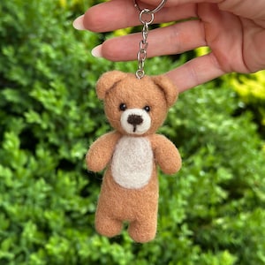 Handmade felted teddy bear key chain/ felt handbag charm