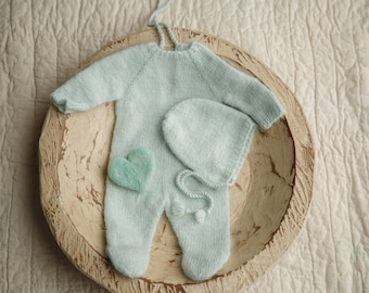 Mint Footed romper set; newborn photography props; ready to ship