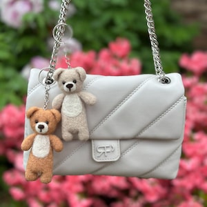 Handmade felted teddy bear key chain/ felt handbag charm