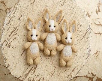 Felted beige bunny with open eyes; newborn photography prop;RTS