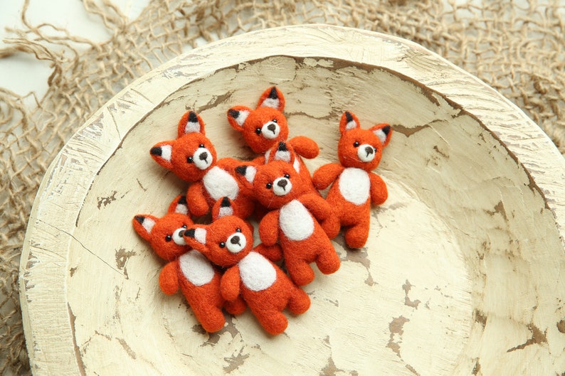 Felted fox stuffy with beaded eyes ; newborn photography prop; RTS