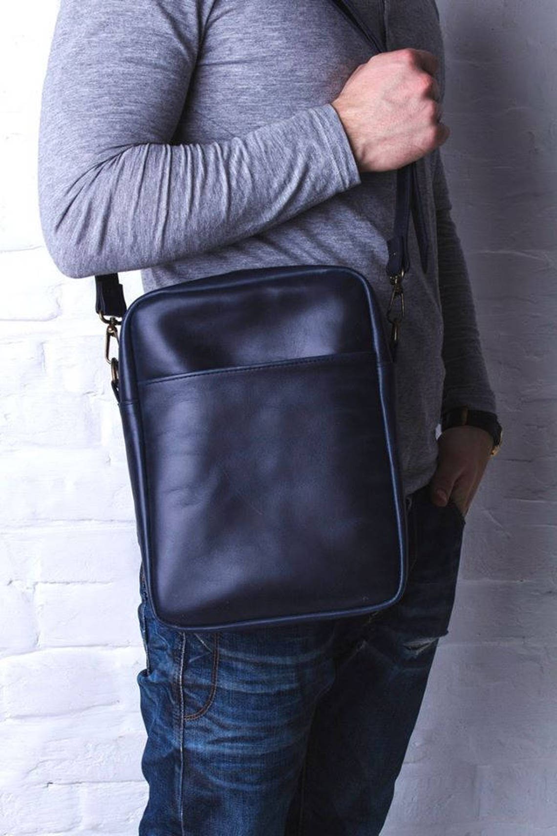 LEATHER MENS BAG vertical mens bag leather shoulder bag men | Etsy