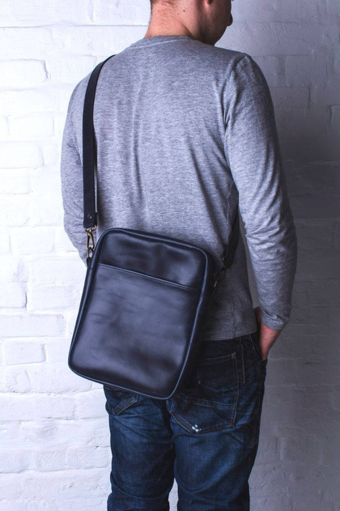 LEATHER MENS BAG vertical mens bag leather shoulder bag men | Etsy