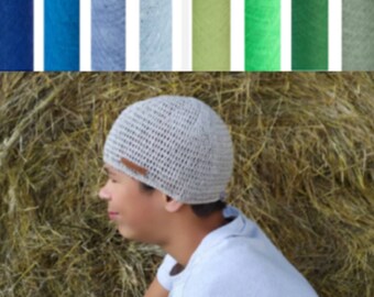 Chapeau en lin au crochet pour hommes adolescents femmes bonnet en tricot fils de lin bio blanc noir bleu gris rouge rose vert marron