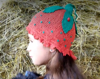 Crochet linen hat for girl creative red strawberry hat for baby, head volume 19 inches, summer hats