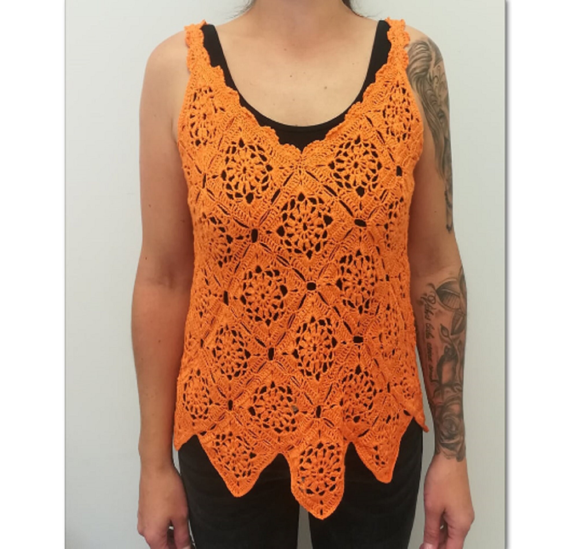 Blusa de lino para mujer Blusas superiores de ganchillo Blusas de hilo de lino organico naranja Top de verano para ninas y adolescentes Etsy Espana