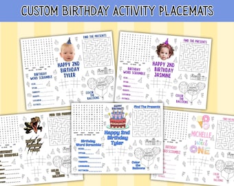 Custom Birthday Activity Placemat – Personalized Party Table Game Sheet (Any Theme!) Birthday Coloring Page