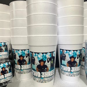 Paquete de regalos de fiesta personalizados / 25 vasos de espuma personalizados y 25 vasos para chupitos / Vasos para cumpleaños, bodas y eventos / Cualquier tema. Agrega tu foto. imagen 4