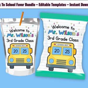 Back to School Favor Bundle | Editable Chip Bag & Capri Sun | 1st Day of School Printable | Teacher Gift | Instant Download