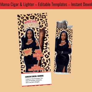 Editable Cigar & Lighter Label Template | Big Mama Glam Party Favor | Printable Cigar and Lighter Wrap | Instant Download