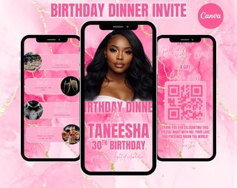 Pink Glam Birthday Dinner Invitation Template | Animated Canva Invite | Editable Digital Download | Girls Night Luxe Party