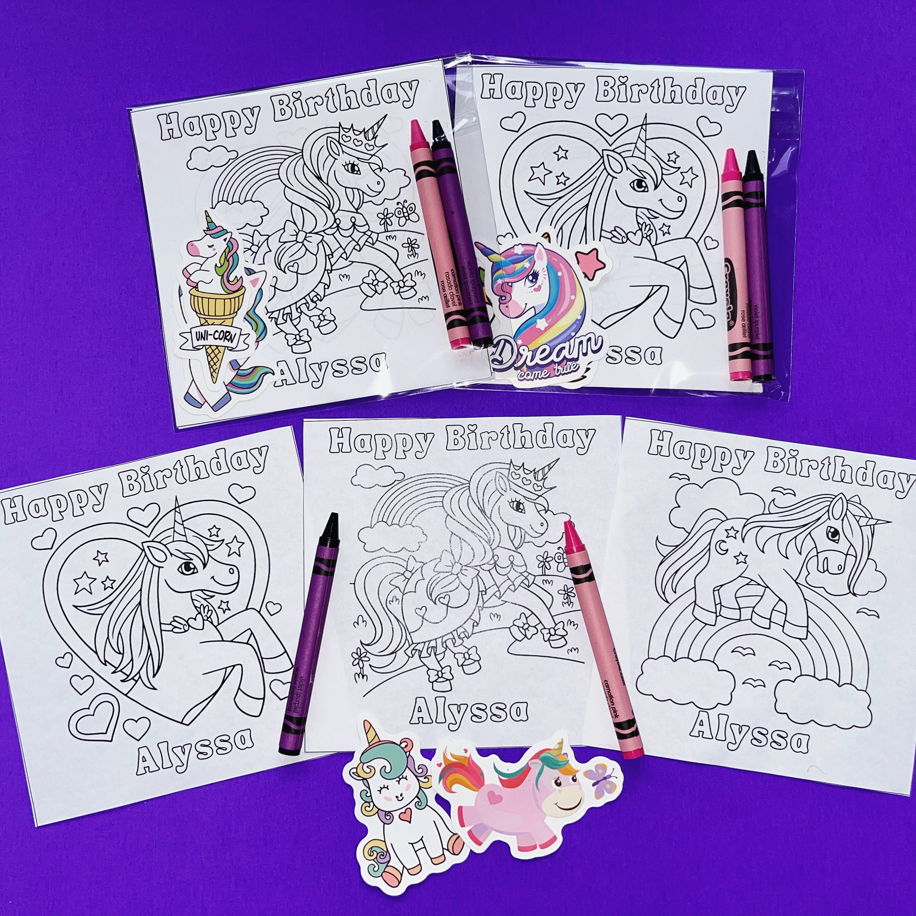 Custom Personalized Unicorn Coloring Pages, Crayons, & Stickers Party ...