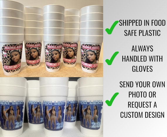 Custom Foam Cups OR Stickers for Any Occasion – Birthday, Memorial, Party Cups – Personalized Photo Styrofoam Cups