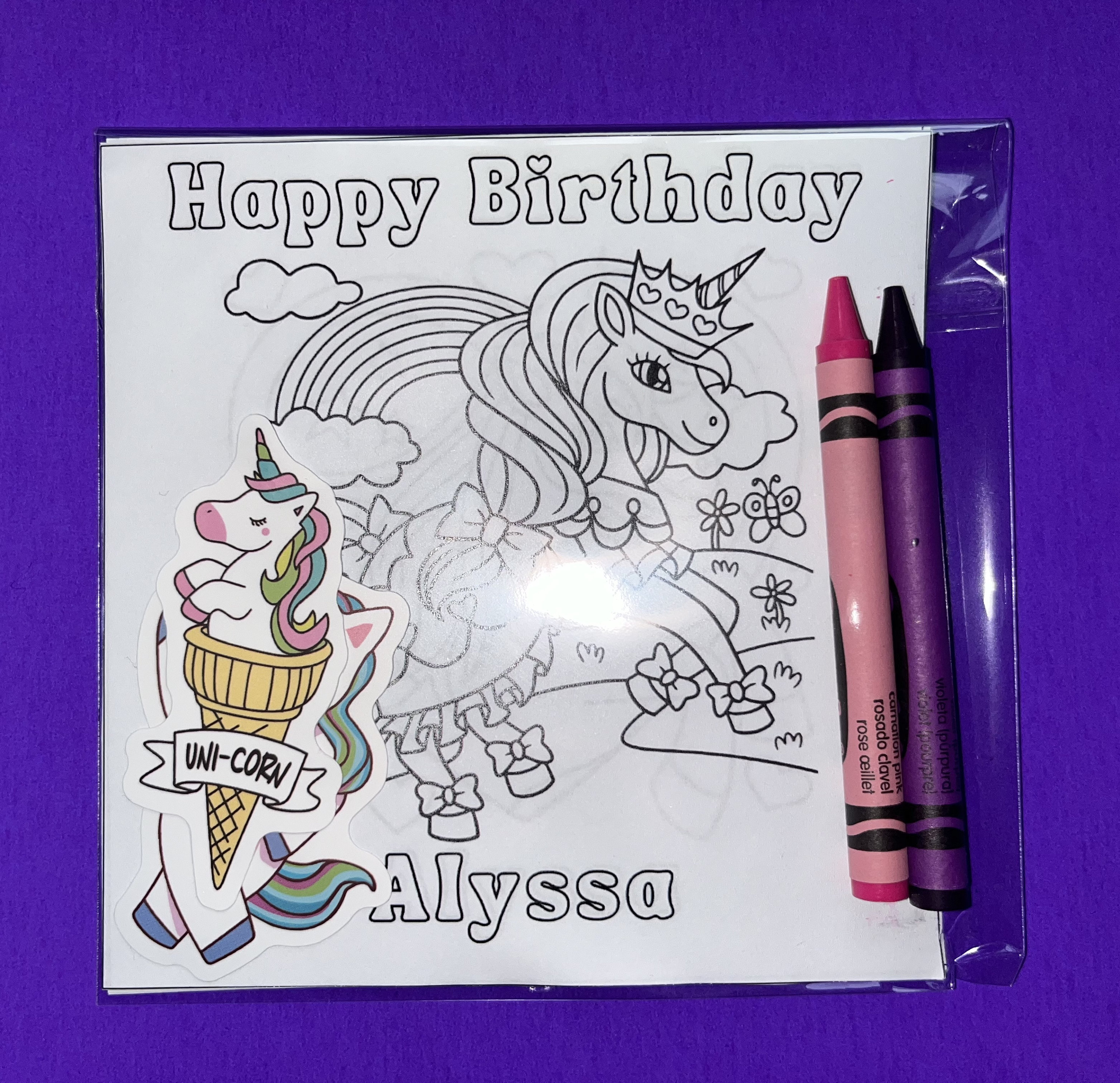 Custom Personalized Unicorn Coloring Pages, Crayons, & Stickers Party ...
