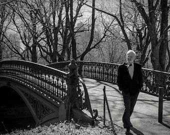 man on bridge, Central Park, NY 1997.