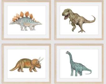 Dinosaur Set 4 - Nursery Art Print, Boys Room, Girls Room, Watercolor Wall Art, Kids Art, Wall Decor, Baby shower Gift