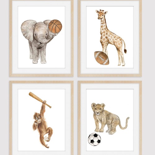 Animals Playing Sports V3 Set of 4 Sports Nursery Wall - Etsy