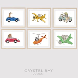 Animals Riding Vehicles - Set of 6 -  Boy Nursery Decor, Boys Nursery Art, Animal Prints, Nursery Wall Art, Elephant art, Jungle Animals