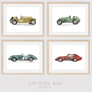 Vintage Racing Cars Set 4 - Nursery Art Print, Boys Room, Girls Room, Watercolor Wall Art, Kids Art, Wall Decor, Baby shower Gift