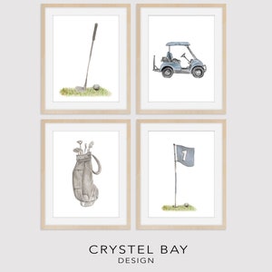 Golf Set of 4 - Nursery Art Print, Boys Room, Girls Room, Watercolor Wall Art, Kids Art, Wall Decor, Baby shower Gift