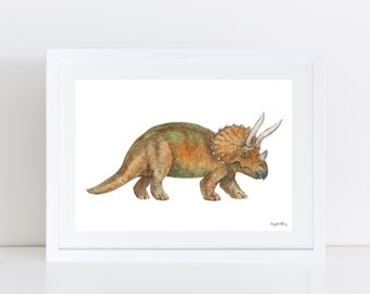 Dinosaur Triceratops - Watercolor Wall Art, Wall Decor, Nursery Art Print, Boys Room, Girls Room, Kids Art, Baby shower Gift