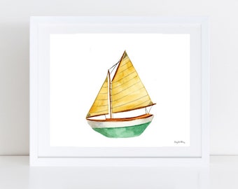 Yellow Sailboat - Watercolor Wall Art, Wall Decor, Nursery Art Print, Boys Room, Girls Room, Kids Art, Baby shower Gift