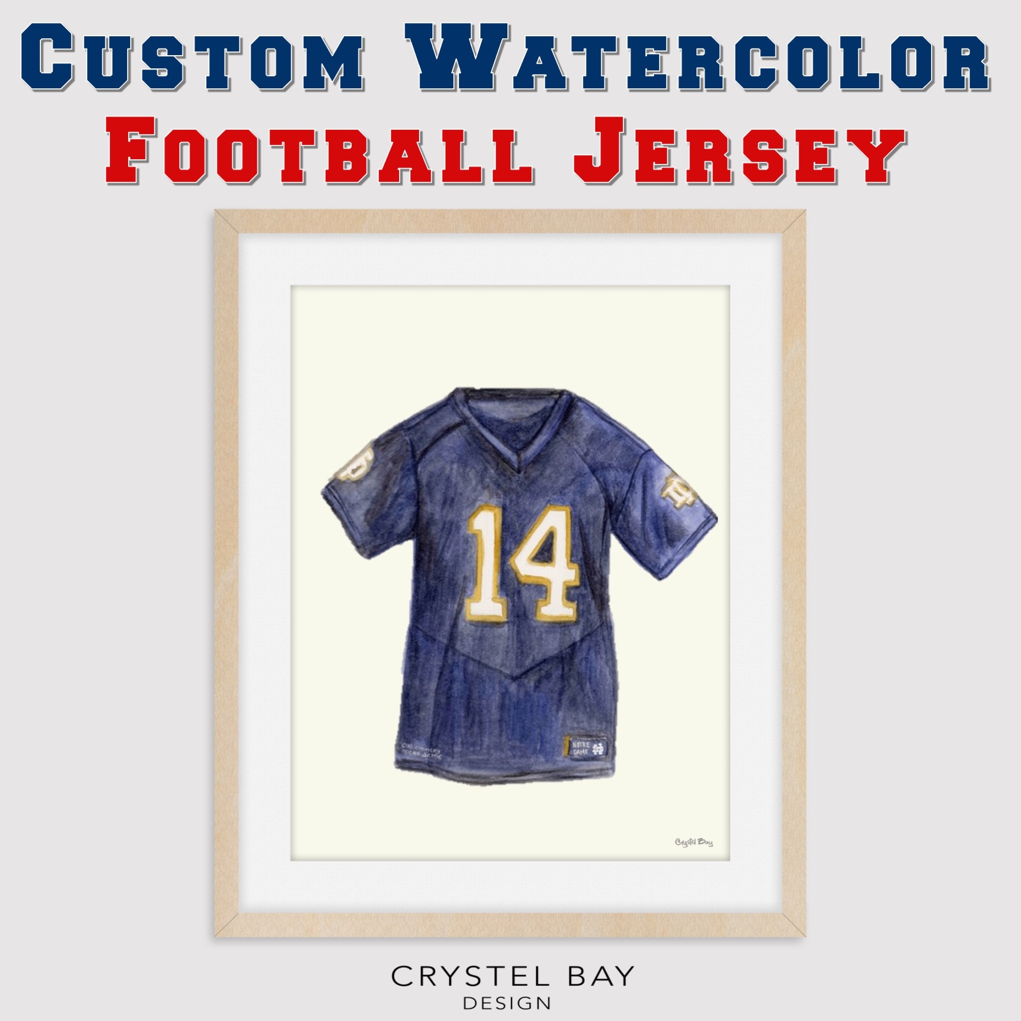 Custom Football Jersey Watercolor Wall Art Wall Decor Boys