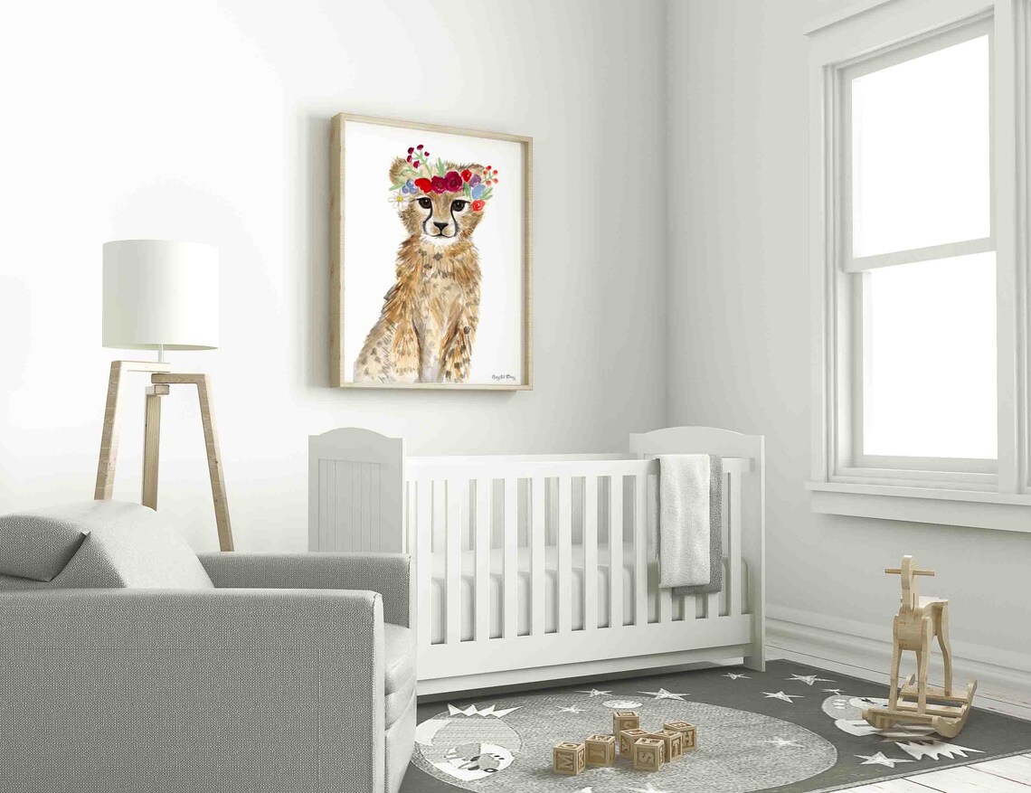 Cheetah Flower Crown Nursery Art Print Africa Baby Shower - Etsy