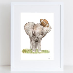 Elephant playing Football - Watercolor Wall Art, Wall Decor, Nursery Art Print, Boys Room, Girls Room, Kids Art, Baby shower Gift