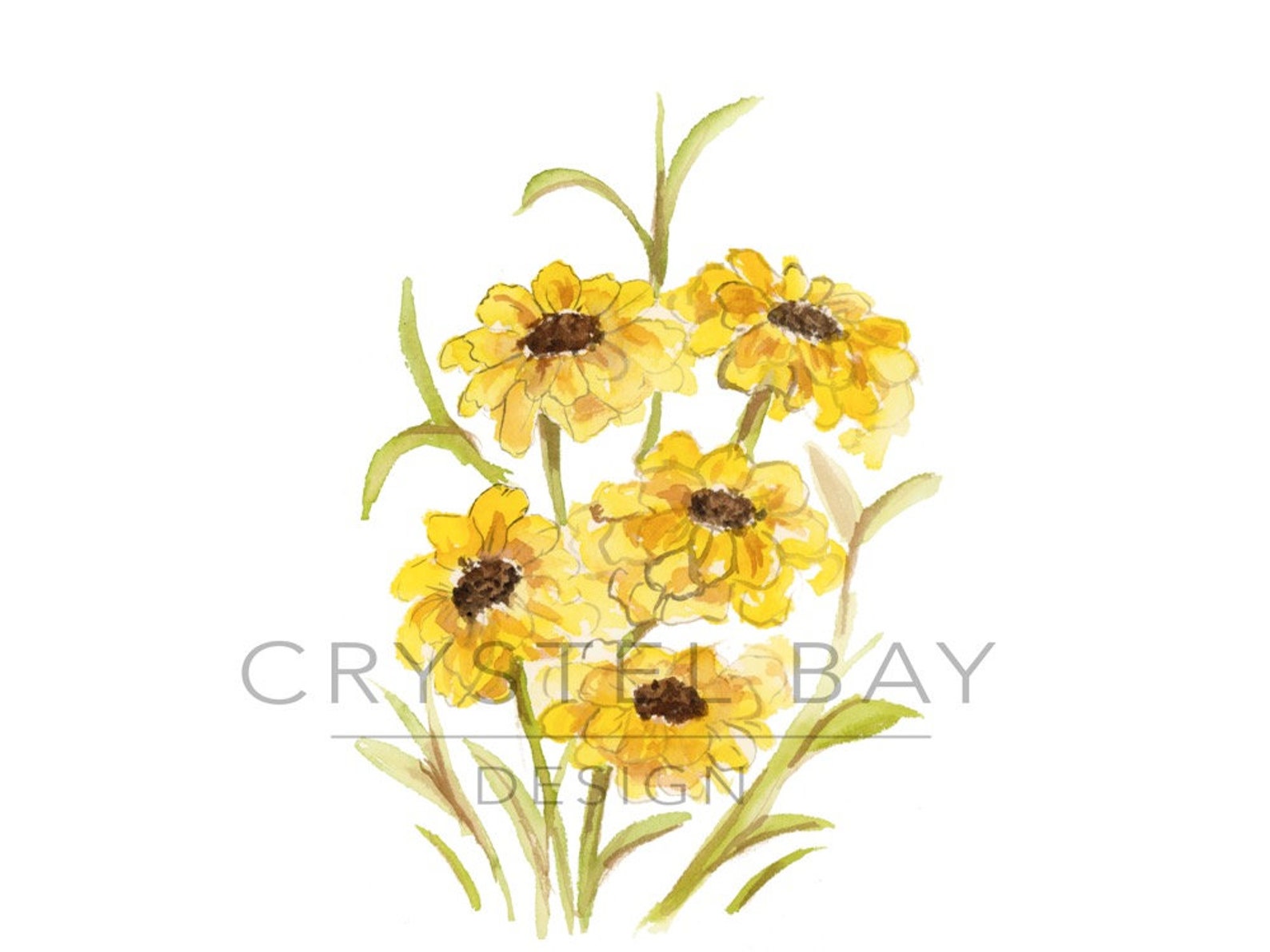 Yellow Flowers Watercolor Wall Art Wall Decor Home Art Etsy